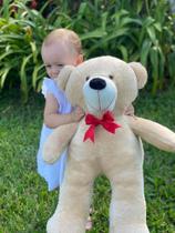 Urso De Pelúcia Teddy Grande Com Laço 65cm - Doce De Leite