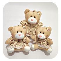 Urso de Pelucia Trio Princesa Principe Floral Para Nicho Decoração com Laço Menino Menina - Mãe e Filho