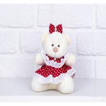 Urso de pelucia vestido poá vermelho - tedde 12 cm