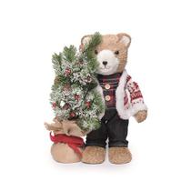 Urso decorativo em palha segurando pinheiro - Cromus