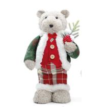 Urso Decorativo Natalino com Casaco Colete e Gravata de Natal 35x16cm Cromus