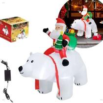 Urso e Noel de Natal Inflável de 190cm Bivolt Com Luz Art Christmas
