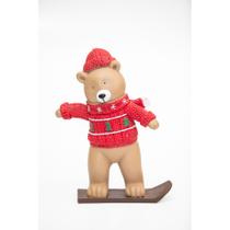 Urso em pé com prancha vermelho em resina florarte Urso em pé com prancha vermelho em resina florarte