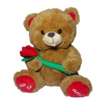Urso Encantador com Rosa Pelúcia 30cm Lindo Presente Urso Encantador com Rosa Pelúcia 30cm Lindo Presente