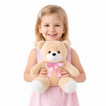 Urso Gigante de Pelúcia com Laço Cetim Grande 35cm Fofo Infantil Criança