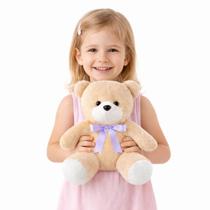 Urso Gigante de Pelúcia com Laço Cetim Grande 35cm Fofo Infantil Criança