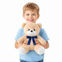 Urso Gigante de Pelúcia com Laço Cetim Grande 35cm Fofo Infantil Criança