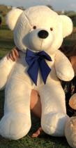 Urso Gigante Pelúcia Grande Teddy 1,10 Metro - Baunilha - Laço Azul