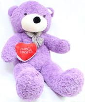 Urso Lilas Roxo Romântico Coração de Pelúcia Gigante 140cm - Casa Dos Ursos