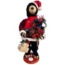 Urso Natalino Retrátil Decorativo Com Árvore de Natal e Luz 91cm