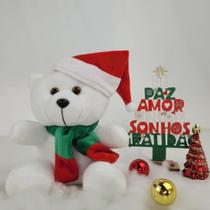 Urso noel de pelúcia com gorro de natal 17cm enfeite decoração natalina