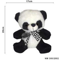 Urso Panda 20cm Com Laço Preto Pelucia