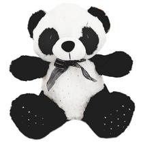 Urso Panda de pelúcia com laço no pescoço 25 cm