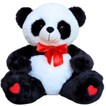 Urso Panda de Pelúcia Grande Com Laço 40cm Lindo - Fizzy
