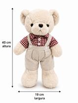 Urso Pelúcia camisa xadrez Presente Macio e Delicado Selo INmetro aprovado 40cm VM0300