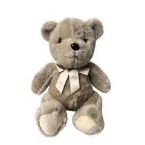 Urso Pelúcia Cinza Laço Dourado 30cm Decoração Presente