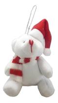 Urso Pelúcia Natalino Branco Enfeite Pendente P/ Árvore Natal 15 Cm