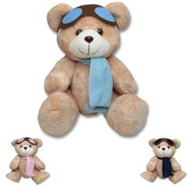 urso pelucia P caramelo aviador azul ideal para presente e decoração muito fofo