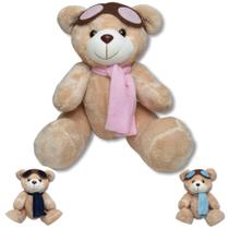 urso pelucia P caramelo aviador rosa ideal para presente e decoração lindo fofo