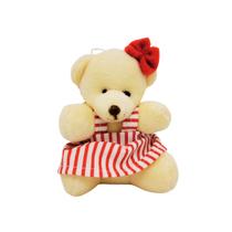 Urso Pelúcia Pendente Natal Creme Menina Vestido Listrado 10cm - Magizi - Yangzi