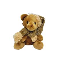 Urso Pelúcia Pendente Natal Gorrinho e Cachecol Crochê Bege 13cm - Magizi