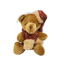 Urso Pelúcia Pendente Natal Gorrinho e Cachecol Crochê Marrom 13cm - Magizi