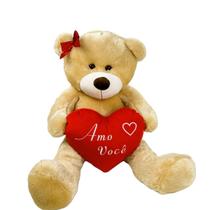 Urso Pelúcia Sentado 28cm com Coração Amo Você Presente Fofo Romântico Apaixonado