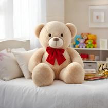 Urso Pelúcia Teddy Médio Anti Alérgico Tamanho Ideal Laço Removível