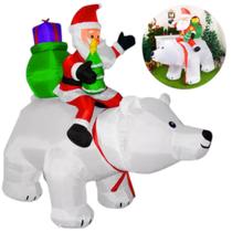 Urso Polar Com Papai Noel Inflável Natal Com Led 1.80 Mts Bivolt