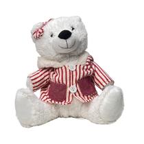 Urso Polar Sentado de Pijama Listrado 24cm Enfeite Natalino Tok da Casa
