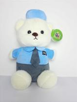 Urso Policial Protetor de Pelúcia Azul e Branco - 25 cm - Modelo 66-6956-25