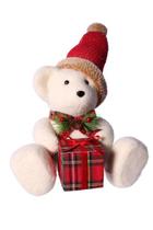Urso Sentado Com Presente Branco E Vermelho 26cm Tok Da Casa
