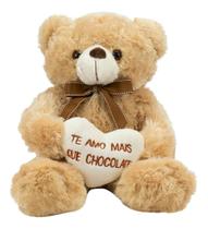 Urso Sentado Te Amo Mais Que Chocolate 29cm - Pelúcia