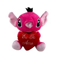 Urso Stitch de Pelúcia 20 cm com Coração Bordado "Eu Te Amo" Rosa e Azul Urso Stitch de Pelúcia 20 cm com Coração Bordado "Eu Te Amo" Rosa e Azul