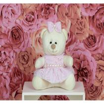 URSO TEDDE 12 cm, VESTIDO DE RENDA - PELUCIA PALHA