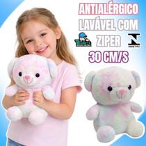 Urso Teddy Tie Dye Pastel de Pelúcia 30cm Antialérgico Lavável com Zíper