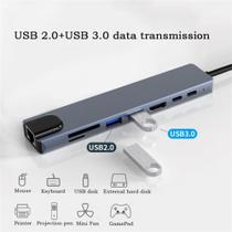Usb 8 em 1 tipo c 3 1 a 4k hdtv hub adaptador com leitor de cartão sd tf rj45 pd