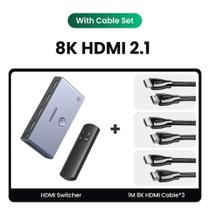 USBHUB HDMI UGREEN 2.1 2.0 8K Switch 3 em 1 Out com Controle Remoto 8K @ 60Hz 4K @ 120