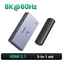 USBHUB HDMI UGREEN 2.1 2.0 8K Switch 3 em 1 Out com Controle Remoto 8K @ 60Hz 4K @ 120