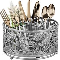 Utensil Caddy YIUKEA de metal prateado giratório de 360 com 4 compartimentos Utensil Caddy YIUKEA de metal prateado giratório de 360 com 4 compartimentos