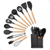Utensílios 19 peças Silicone e cabo Madeira Facas Cozinha Utensílios 19 peças Silicone e cabo Madeira Facas Cozinha