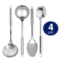Utensílios de Cozinha Inox Kit Completo Colher Concha Escumadeira Espátula Garfo Pegador
