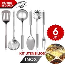 Utensílios de Cozinha Inox Kit Completo Colher Concha Escumadeira Espátula Garfo Pegador