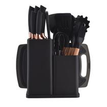 Utensílios De Cozinha Silicone 19 Peças Com Tábua Kit Facas Preto Black Utensílios De Cozinha Silicone 19 Peças Com Tábua Kit Facas Preto Black