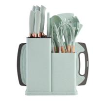 Utensílios De Cozinha Silicone 19 Peças Com Tábua Kit Facas Verde Água Utensílios De Cozinha Silicone 19 Peças Com Tábua Kit Facas Verde Água