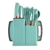 Utensílios De Cozinha Silicone 19 Peças Com Tábua Kit Facas Verde Utensílios De Cozinha Silicone 19 Peças Com Tábua Kit Facas Verde