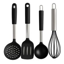 Utensílios de Cozinha silicone 4 Peças com Cabo em Inox