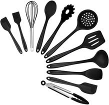 Utensílios de cozinha teamfar kitchen, 11 PCS Preto Silicone Cozinhando Utensílios Espátula Conjunto Resistente ao Calor para Panelas Antiaderente, Perfeito para Cozinhar Mistura de cozimento, Saudável &amp Não-Zero, Lava-louça Seguro