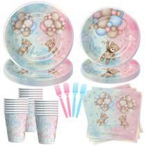 Utensílios de mesa de festa Gender Reveal HIPVVILD Teddy Bear Serve 24