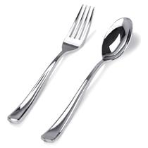 Utensílios de prata descartáveis BUCLA 200 peças de plástico prateado